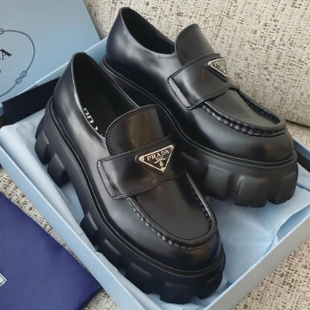 Prada Women's Glossy Black Platform Loafers